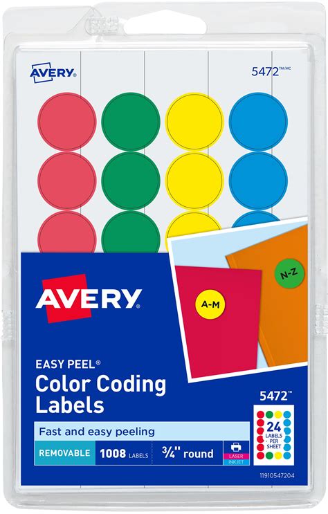 Avery Color Coding Labels, Assorted Primary Colors, 3/4" Round ...