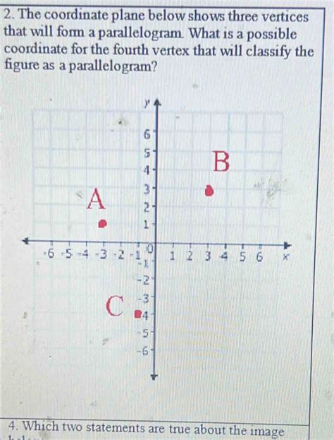 2 The Coordinate Plane Below Shows Three Vertices That Will Form A