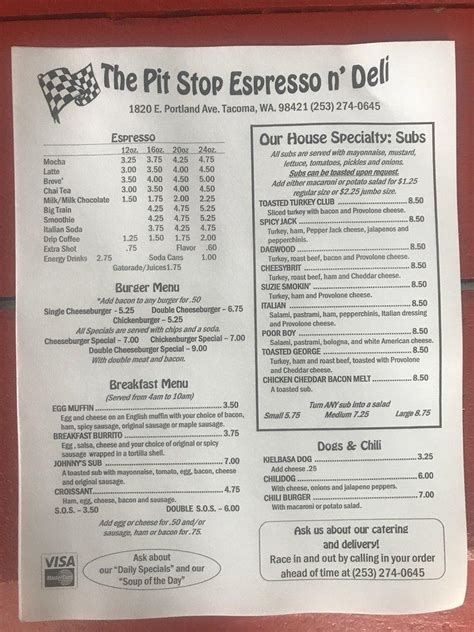 menu  pit stop cafe tacoma