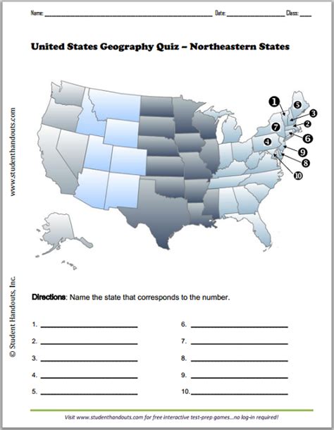 Northeastern States Map Worksheet | Student Handouts