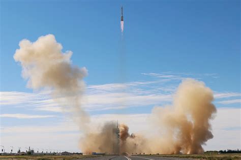 Rocket carrying the Shenzhou-12 spacecraft and three astronauts takes off from Jiuquan Satellite ...