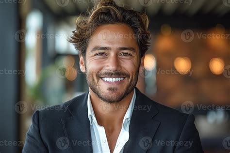 A smiling young Caucasian man in a tailored suit, embodying confidence ...