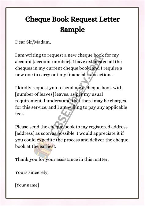 Cheque Book Request Letter Format Sample And How To Write Cheque Book Request Letter Cbse