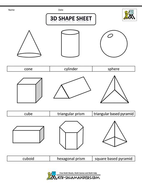 3d Shapes Printable Worksheets