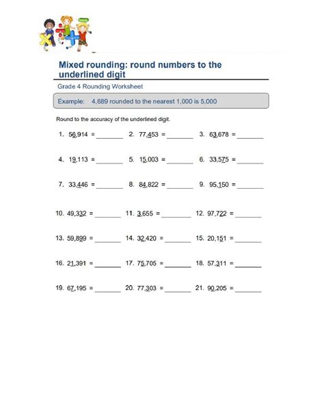 Mixed Rounding Round Numbers To The Underlined Digit Worksheet