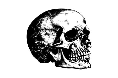 Premium Vector Human Skull In Woodcut Style Vector Engraving Sketch