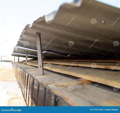 Installation of Metal Drain on the Roof of the House Stock Photo ...