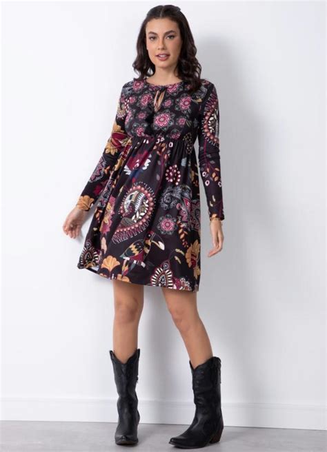 Vestido Folk Dark Curto Tass L Quintess