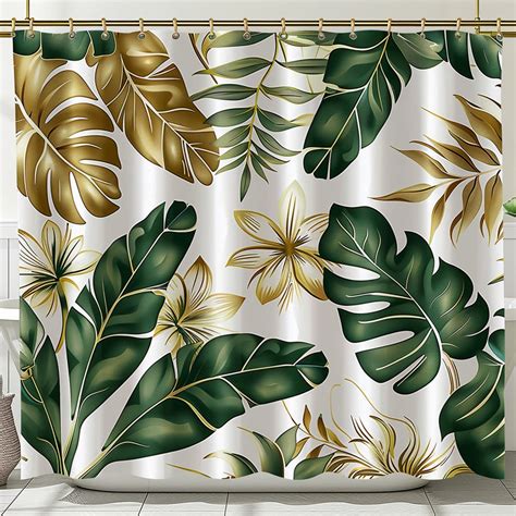 Exotic Tropical Rainforest Shower CurtainBanana Leaves Palm Trees