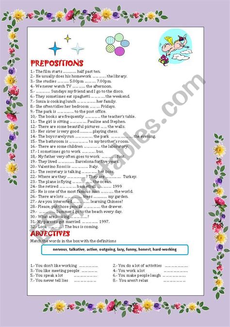 Adjectives With Prepositions English Esl Worksheets For 406