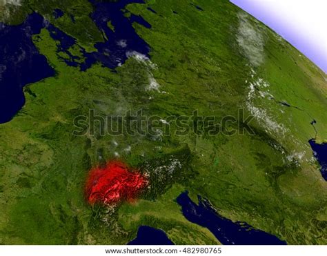 Switzerland Highlighted Red Seen Earths Orbit Stock Illustration