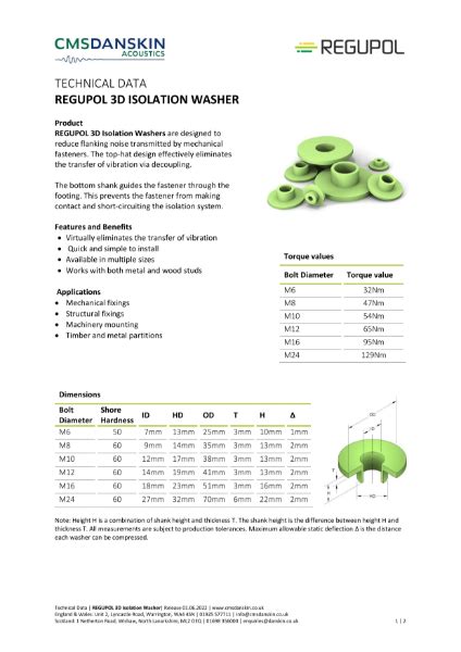 Regupol D Isolation Washer Technical Data Sheet Cms Danskin