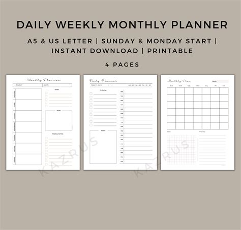 PDF Daily Weekly Monthly Planner - Kazrus