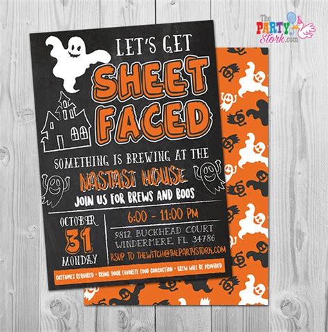 Adult Halloween Invitation Funny Lets Get Sheet Faced Invitations Adult Halloween Costume