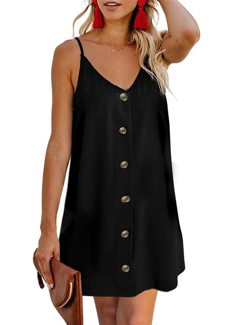 Alvaq Women Summer Spaghetti Strap Button Down V Neck Sleeveless Casual