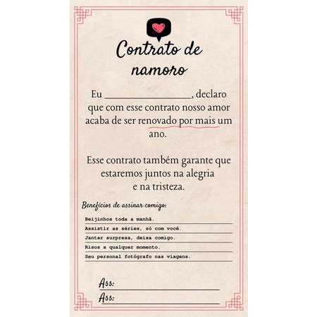 Contrato de namoro A4 dia dos namorados aniversário de namoro