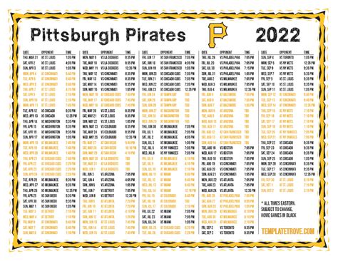 Printable 2022 Pittsburgh Pirates Schedule