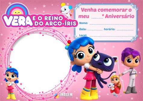 Convite De Anivers Rio Vera E O Reino Do Arco Ris Para Preencher