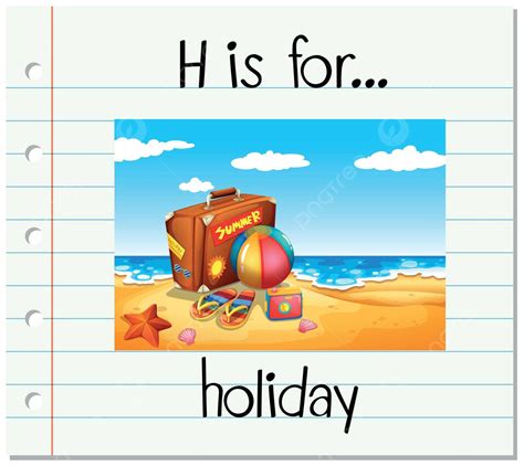 Flashcard Letra H Es Para Vacaciones Arte Viaje Océano Vector Png