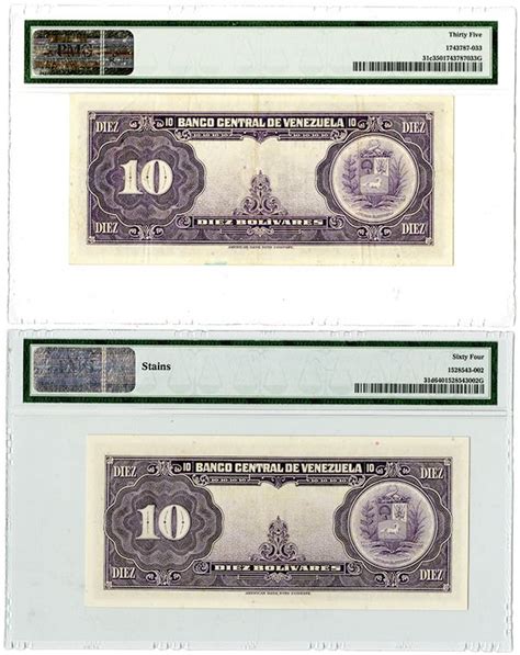 Banco Central de Venezuela. 1956-1960. Pair of Issued 10 Bolivares ...