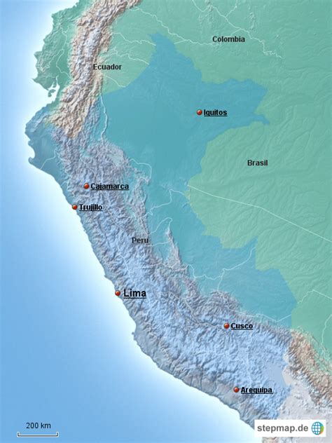 Stepmap Peru With Cities Landkarte F R Peru