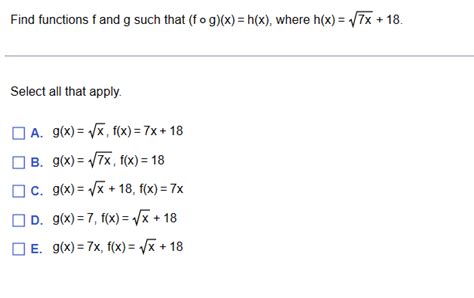 Solved Find Functions F And G Such That F∘g X H X Where