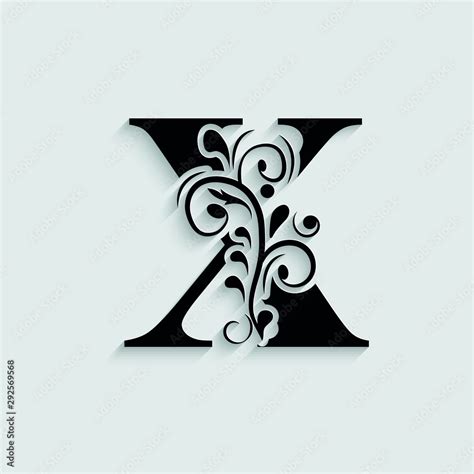 Letter X Black Flower Alphabet Beautiful Capital Letters Stock