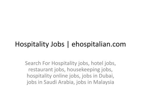 Hospitality Jobs Ppt