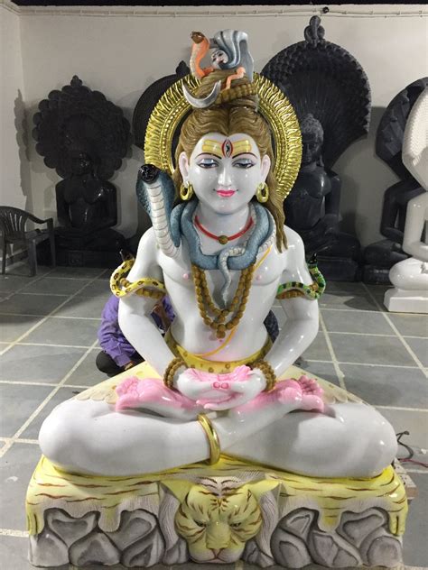 Painted Hindu White Marble Lord Shiva Statue For Worship Size 12