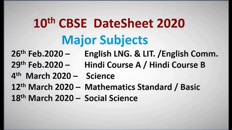 10th Cbse Exam 2020 Date Sheet Released 🔥 10 Cbse Board Exam 2020