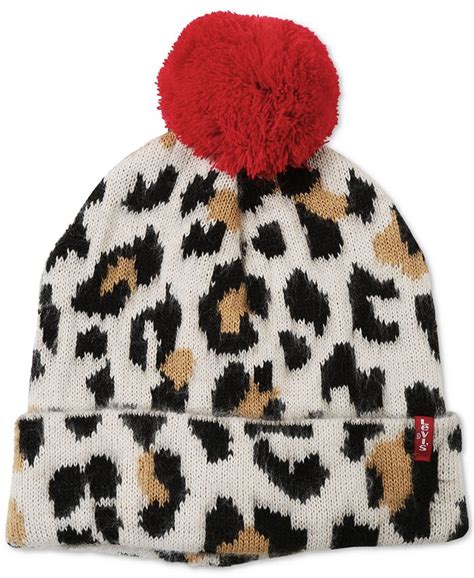 Levis Womens Leopard Print Pom Beanie Macys