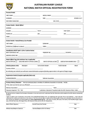 Fillable Online Arl Match Official Rego Form Finaldoc Fax Email Print