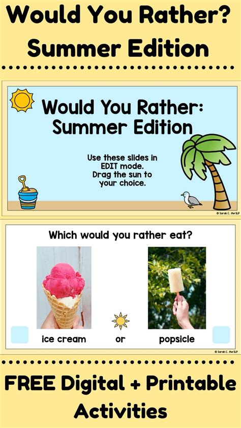 Summer Would You Rather Digital And Printable Activities Freebie For End Of The Year Or Summer