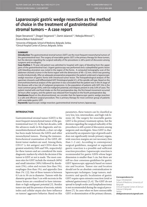 Pdf Laparoscopic Gastric Wedge Resection As The Method Of Choice In