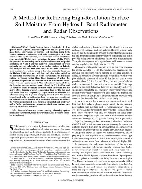 PDF A Method For Retrieving High Resolution Soil Moisture From Hydros