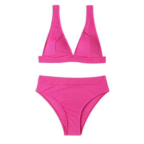 Wreesh Womens Two Piece Swimsuit High Cut Bikini Fashion Solid Swimwear