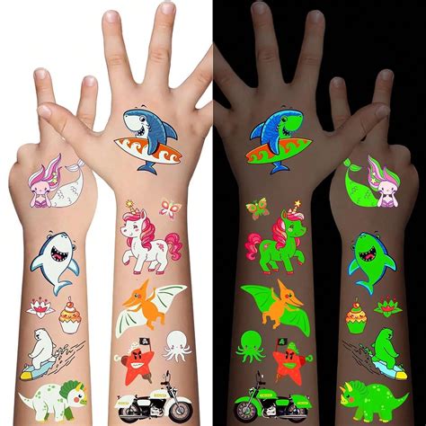 Dinosaurio Hojas De Tatuajes Temporales Luminosos Para Ni Os