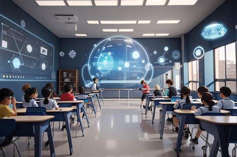 Premium Photo Futuristic School Classroom With Augmented Reality