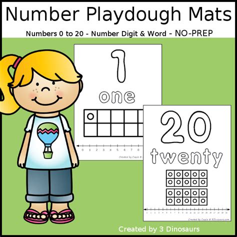 Easy To Use Number Playdough Mats 1 To 20 3 Dinosaurs