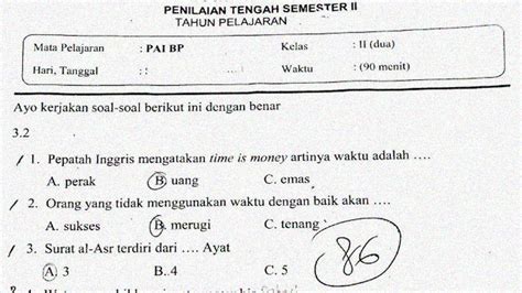 Soal Penilaian Tengah Semester Mapel Pai Bp Kelas Sekolahdasar Net