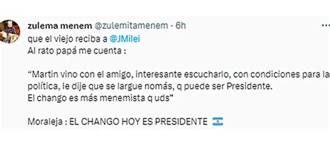 La Anécdota De Zulemita Del Día Que Carlos Menem Conoció A Milei “el