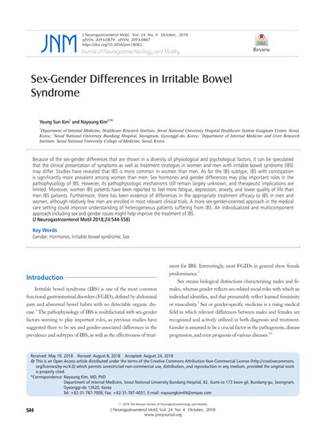 Pdf Sex Gender Differences In Irritable Bowel Syndrome