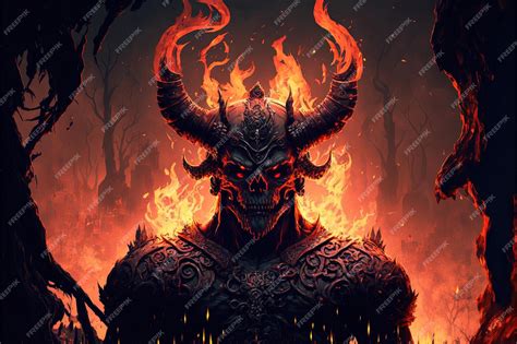 Almas Queimando No Inferno Ilustração De Fantasia Monstro Demoníaco