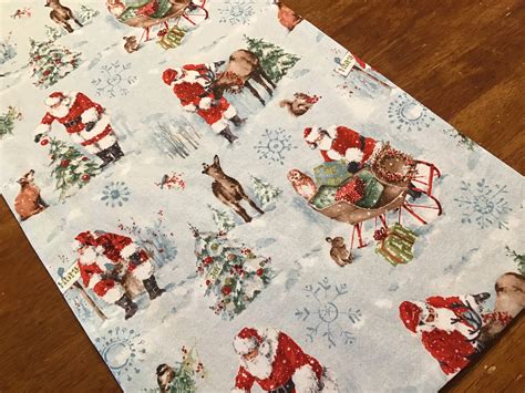 Reversible Christmas Table Runner Santa Claus Table Runner Etsy