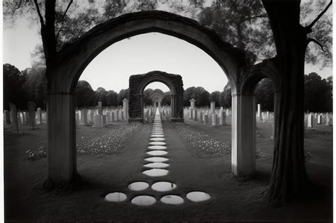 Premium AI Image | A Black And White Photo Of A Cemetery