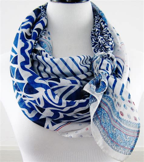 Navy Blue & White Scarf Navy Blue Light Blue Red Paisley Scarf