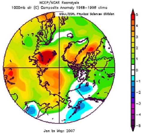 Figure A4 Near Surface Air Temperature Anomalies For January May 2007