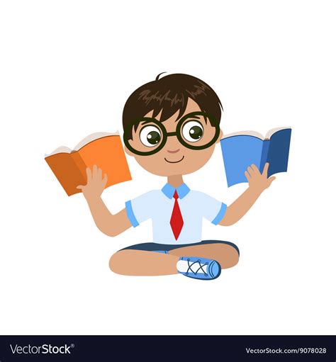 Boy Reading Two Books At The Same Time Royalty Free Vector