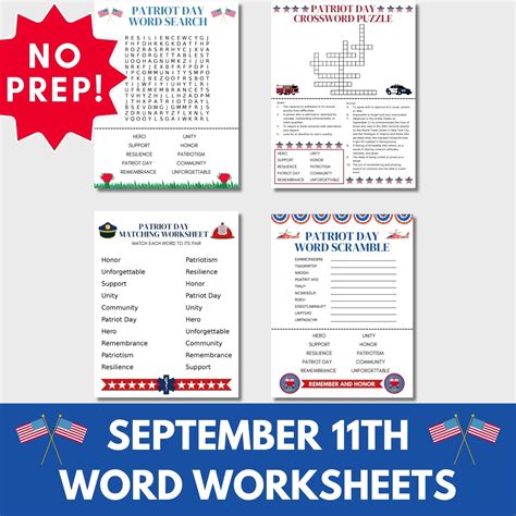 September Patriot Day Printable Word Search Activities Classful