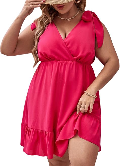 OYOANGLE Women S Plus Size Sleeveless V Neck Tie Shoulder Fit And Flare